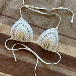 Elegant White Beaded Bikini Top